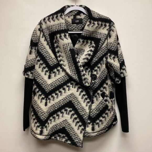 Line the Label Wool Blend Patterned Sweater Coat Black Cream Size - Medium - Picture 7 of 13